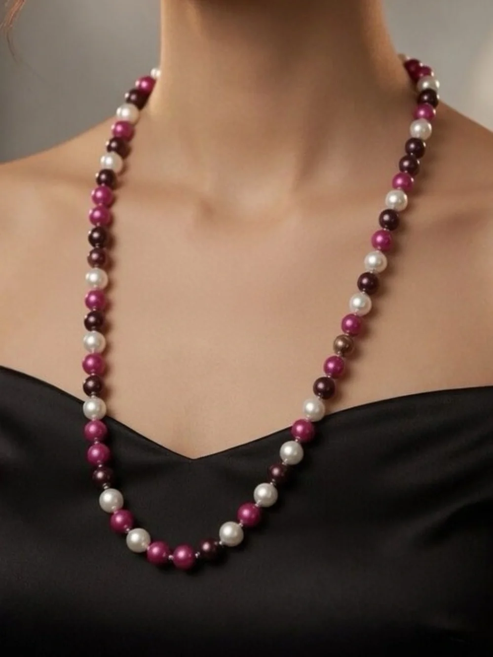 Genuine Freshwater Pearls Strand Necklace /Multicolor Pink Burgundy White